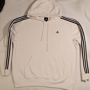 Adidas White Striped Pullover Hoodie kangaroo Pocket Men's XL EUC Fast Ship